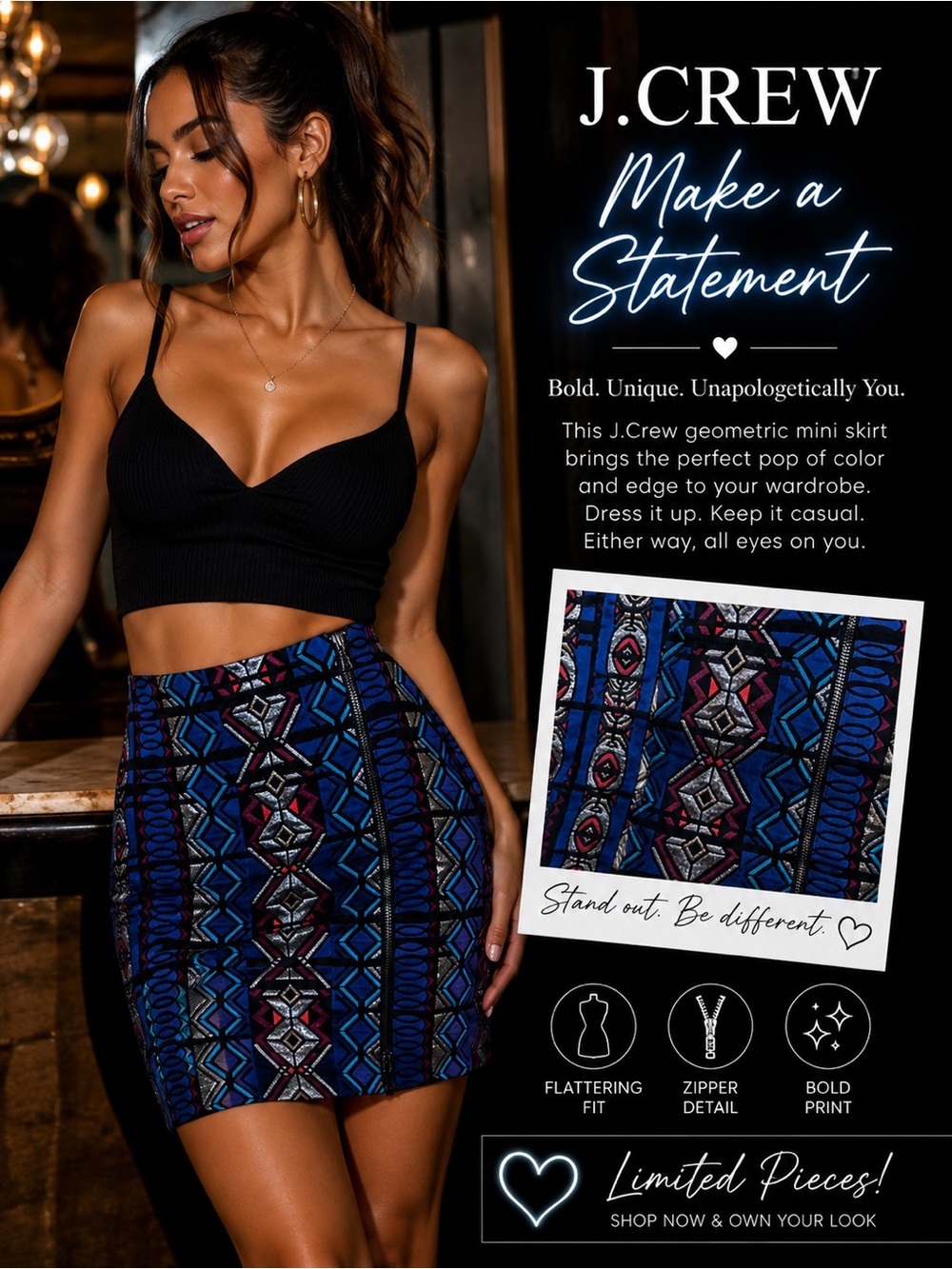 J. Crew Blue Aztec Print Mini Skirt